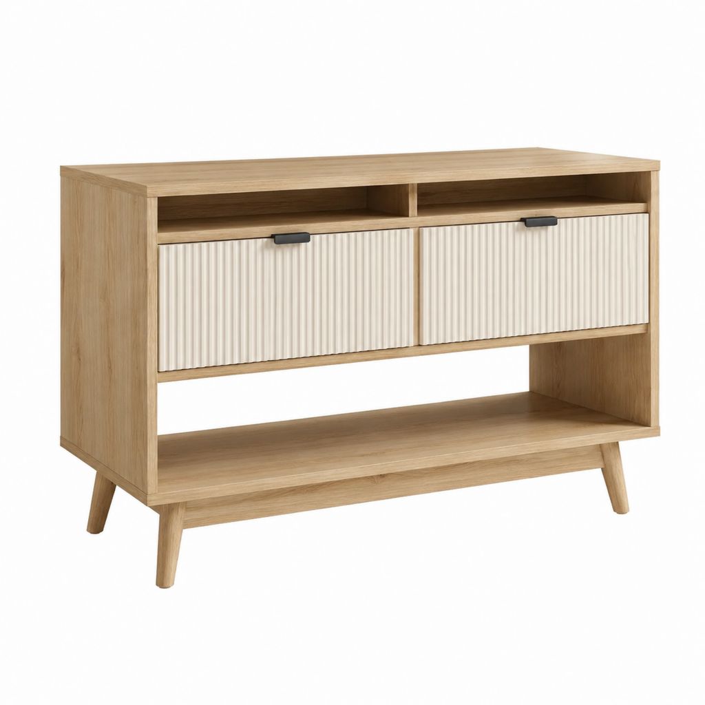 TV-Lowboard Eiche natur Weiß aus Spanplatte und MDF rechteckig 120 x 40 x 75 cm