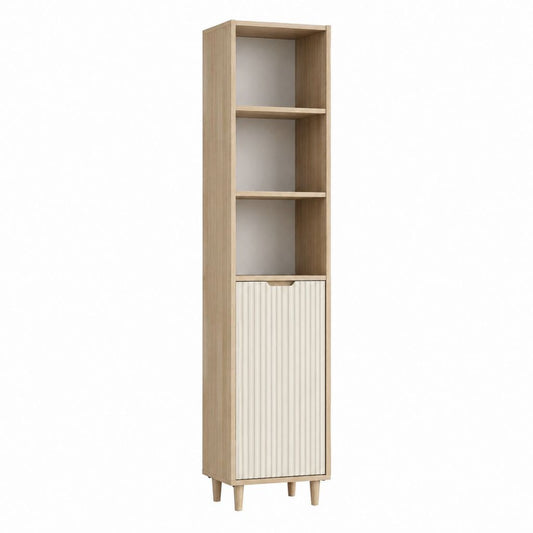 Badezimmer Hochschrank mit offenen Fächern und Tür Eiche Natur Weiß Spanplatte 40 x 30 x 160 cm