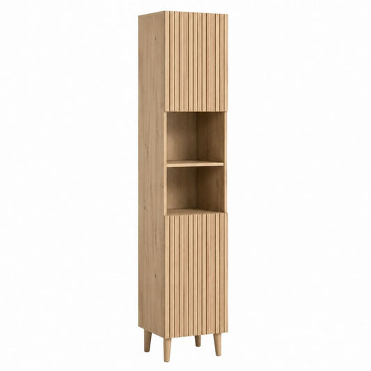 Badezimmer-Hochschrank eichefarben aus Spanplatte rechteckig mit 2 offenen Fächern 40 x 35 x 180 cm