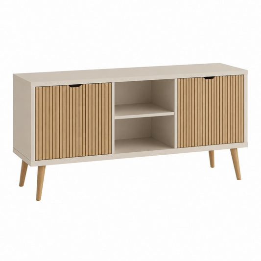 TV-Lowboard rechteckig Beige Natur aus MDF und massivem Kiefernholz 140 x 40 x 75 cm