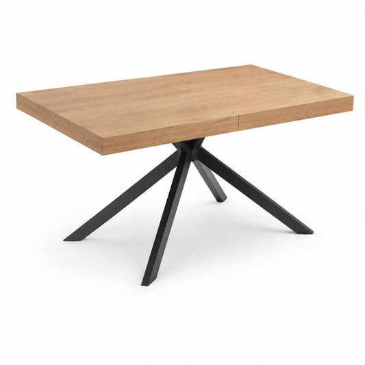 Ausziehbarer Esstisch Eichefarben MDF Rechteckig 160-200 x 90 x 76 cm mit Stahlgestell Schwarz