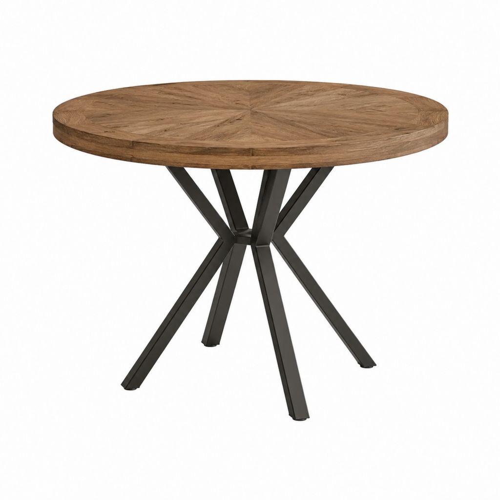 Runder Esstisch Braun aus massivem Eichenholz und Stahl Ø 120 cm x 76 cm