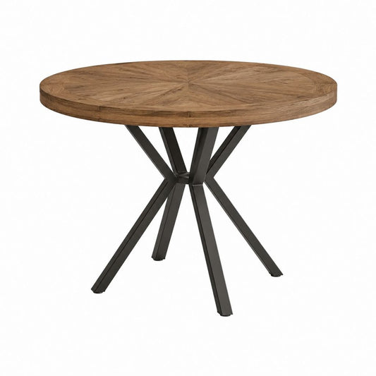 Runder Esstisch Braun aus massivem Eichenholz und Stahl Ø 120 cm x 76 cm