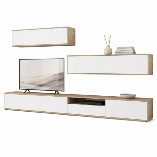 Wohnwand TV-Möbel Set 3-teilig Weiß Eiche-Optik Spanplatte Rechteckig Lowboard 240 x 40 x 45 cm