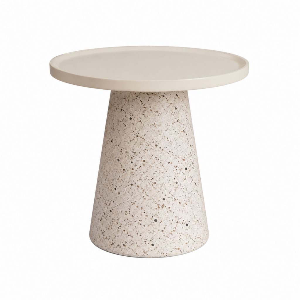 Beistelltisch rund Beige Terrazzo-Beton pulverbeschichteter Stahl Ø 45 cm Höhe 50 cm