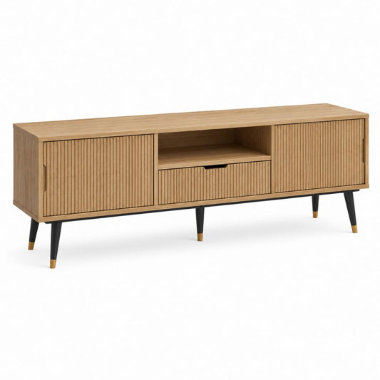 TV-Lowboard Eichenoptik mit Rillenfronten 160 x 40 x 60 cm