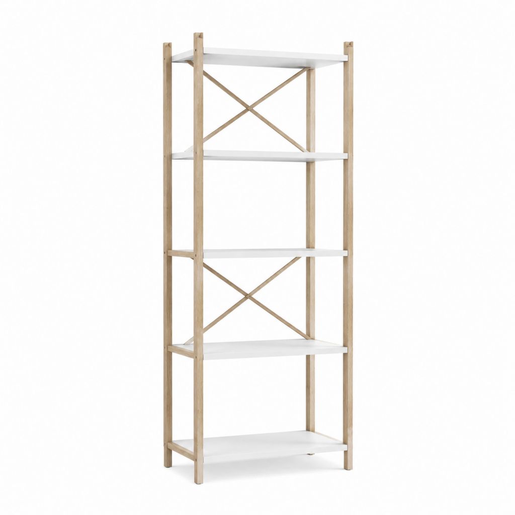 Bücherregal 5 Ebenen Weiß Natur Bambus MDF 60 x 30 x 180 cm