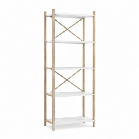 Bücherregal 5 Ebenen Weiß Natur Bambus MDF 60 x 30 x 180 cm