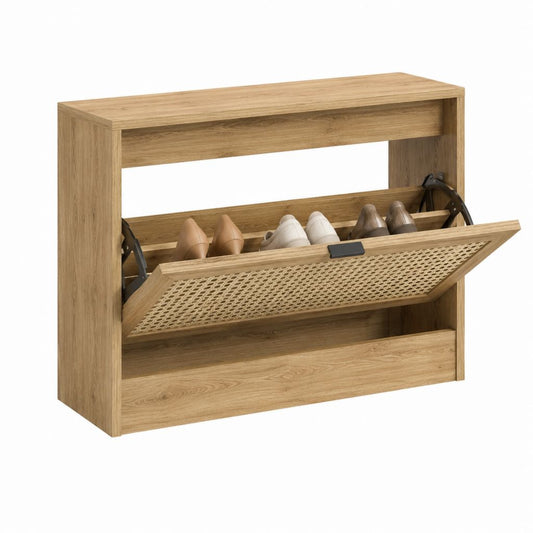 Schuhschrank Eiche-Optik aus Spanplatte rechteckig 80 x 30 x 80 cm mit Klappfach für 6 Paar Schuhe
