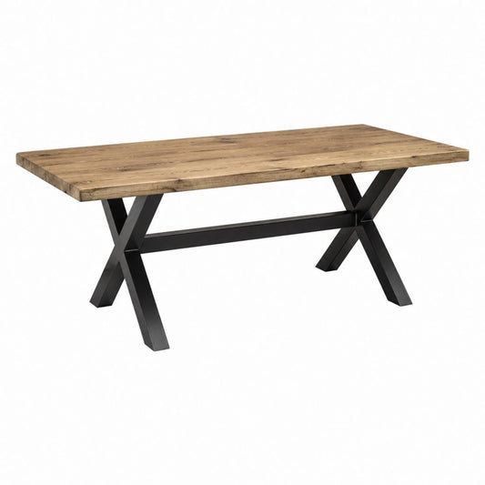 Esstisch 180 x 90 x 75 cm rechteckig Natur Akazienholz Stahl Schwarz