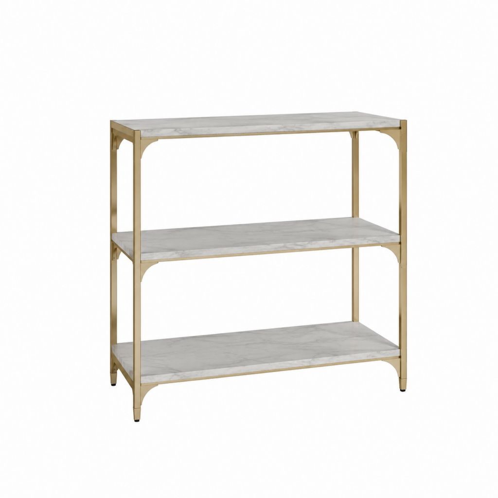 Bücherregal Gold Stahl mit Marmoroptik 3 Ebenen 90 x 35 x 100 cm