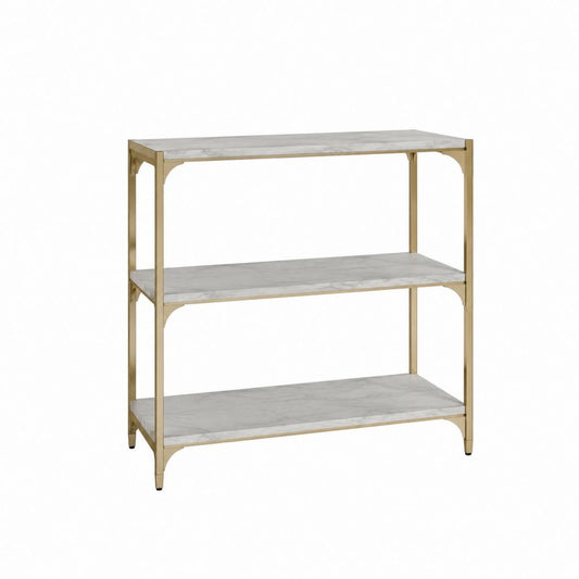 Bücherregal Gold Stahl mit Marmoroptik 3 Ebenen 90 x 35 x 100 cm