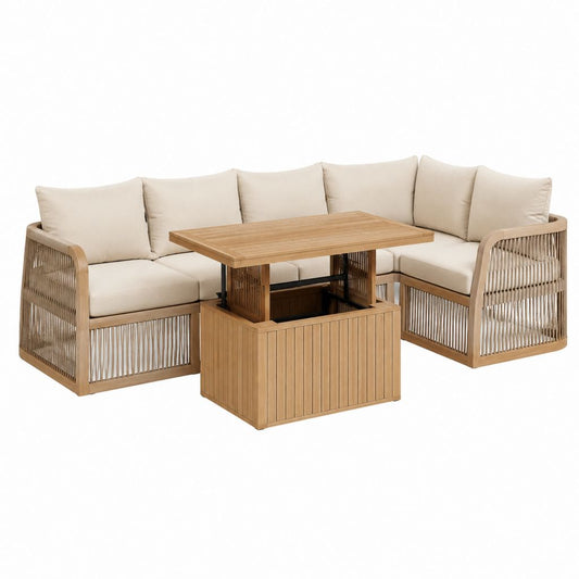 4-teiliges Gartensofa Set Beige Natur Akazienholz L-Form 220 x 220 cm