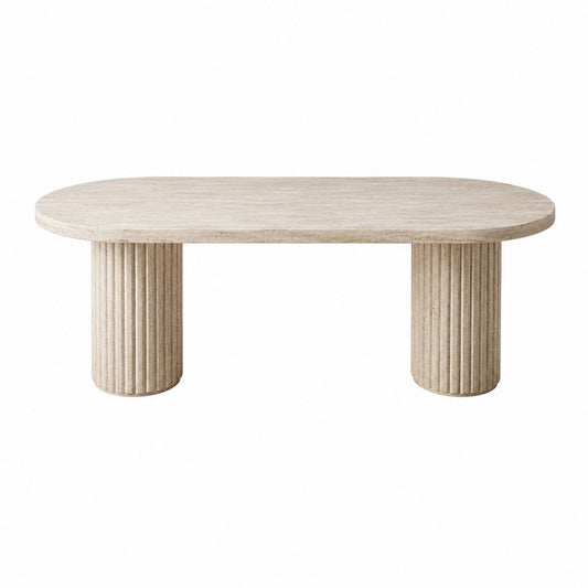 Esstisch Beige Travertin oval 180 x 90 x 75 cm